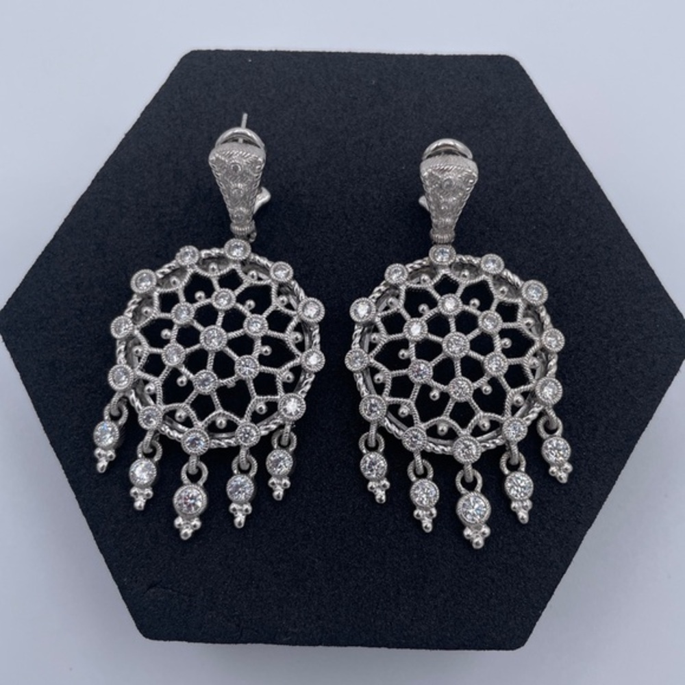 Judith Ripka 925 Sterling Silver Chandelier Diamonique Earrings Estate Jewelry